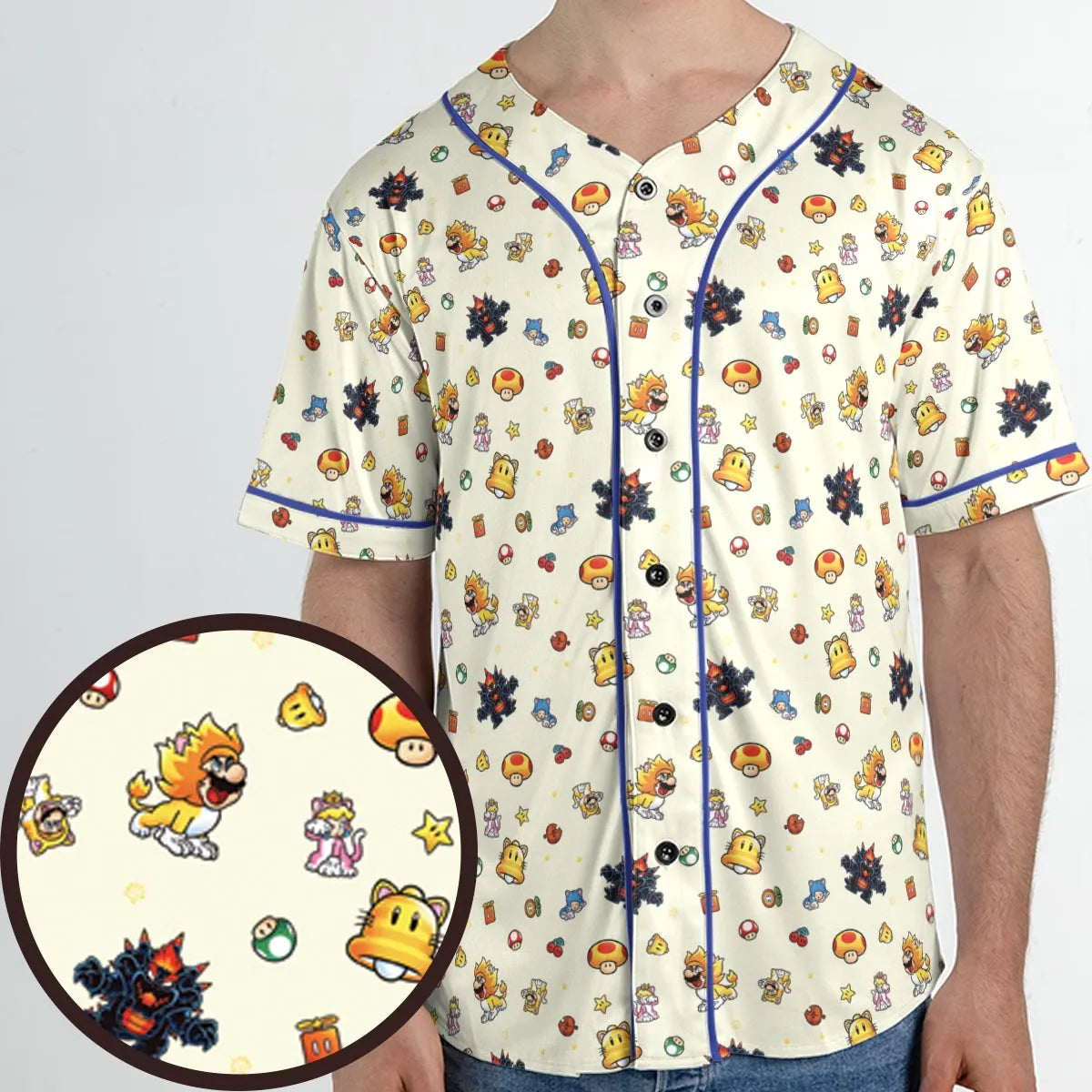 Super Mario Characters Pattern Unisex Baseball Jersey