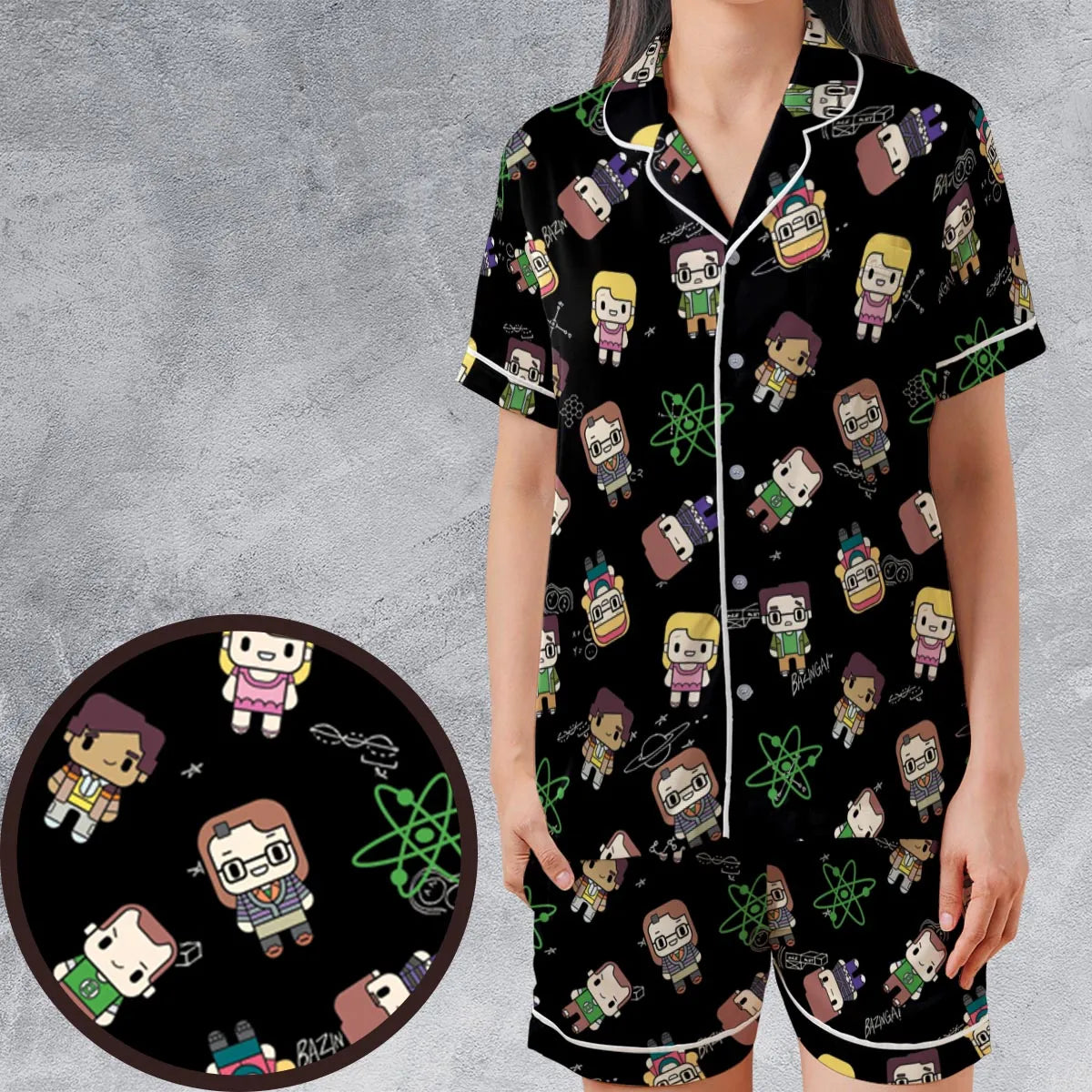 Geeky Bazinga The Big Bang Theory Satin Short-Sleeve Pajamas Set
