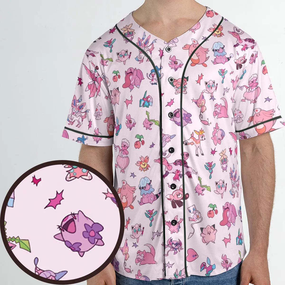 Team Pink Pokemon Pattern Unisex Baseball Jersey
