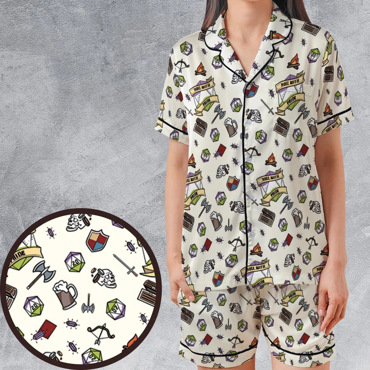 Roll With Pride DnD Satin Short-Sleeve Pajamas Set