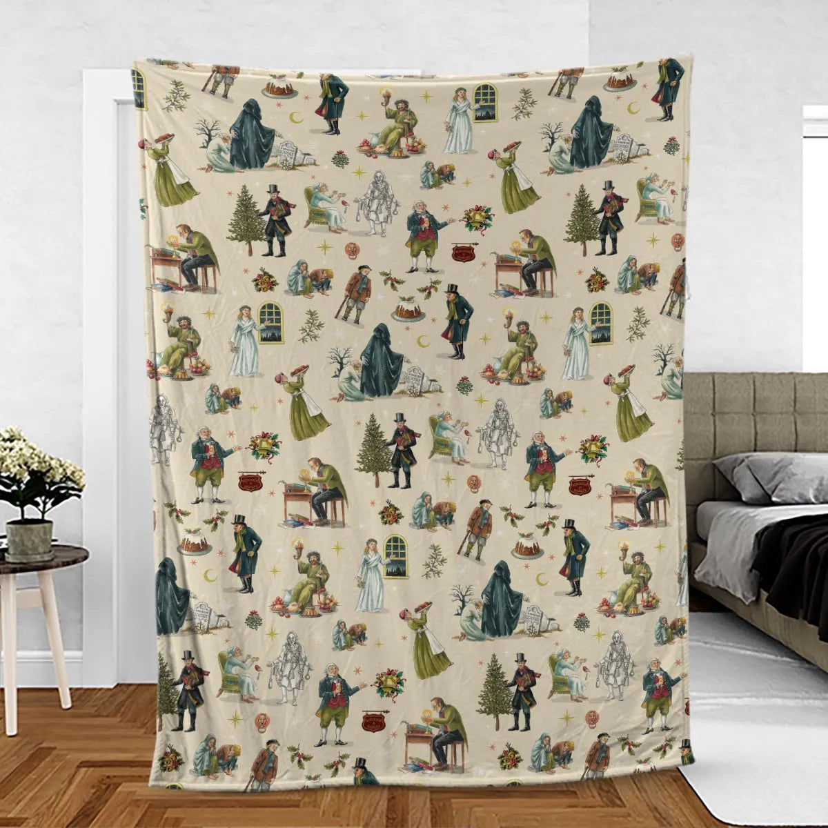 A Christmas Carol Characters Pattern Fleece Blanket