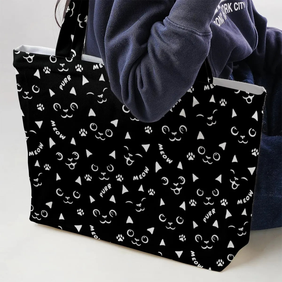 Black Cats Pattern Large Tote Bag