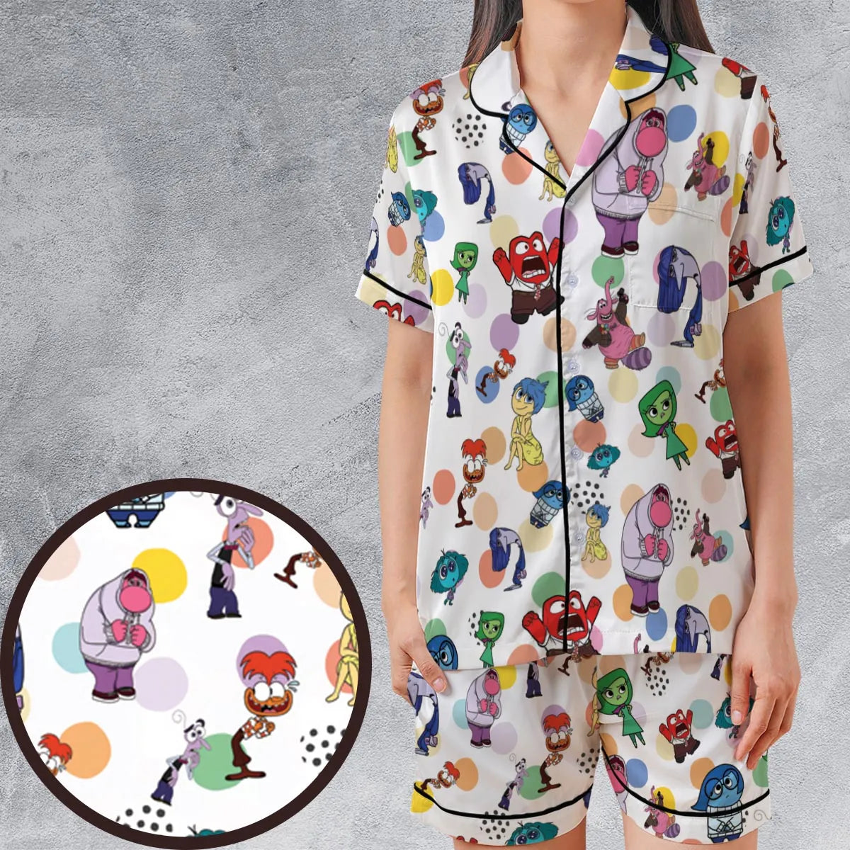 Emotion Characters Inside Out Satin Short-Sleeve Pajamas Set