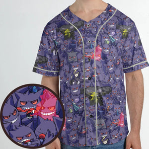 Gengars Pokemon Pattern Unisex Baseball Jersey