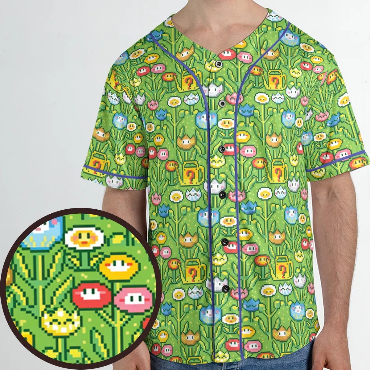 8bit Flower Garden Super Mario Pattern Unisex Baseball Jersey