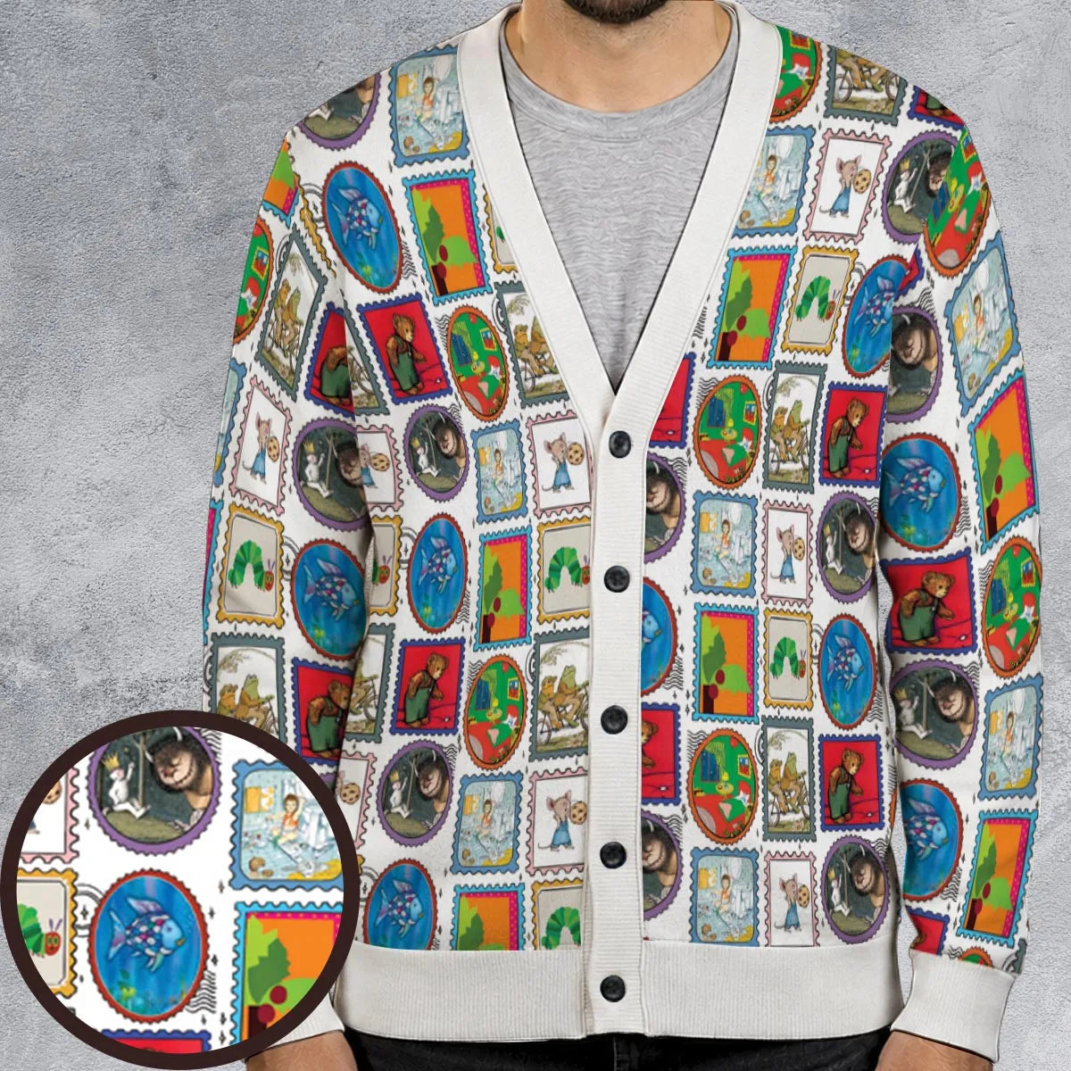 Nostalgic Kids Books Stamps Cardigan