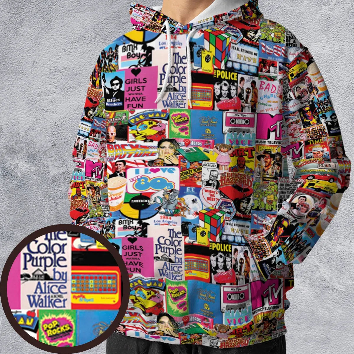 I heart 80s Collage Mr. T Back To the Future Pac-man All-over Print Hoodie