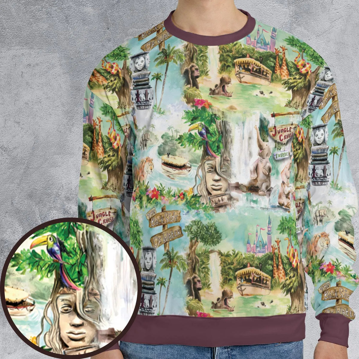 Water Color Jungle Cruise Map All-over Print Sweatshirt