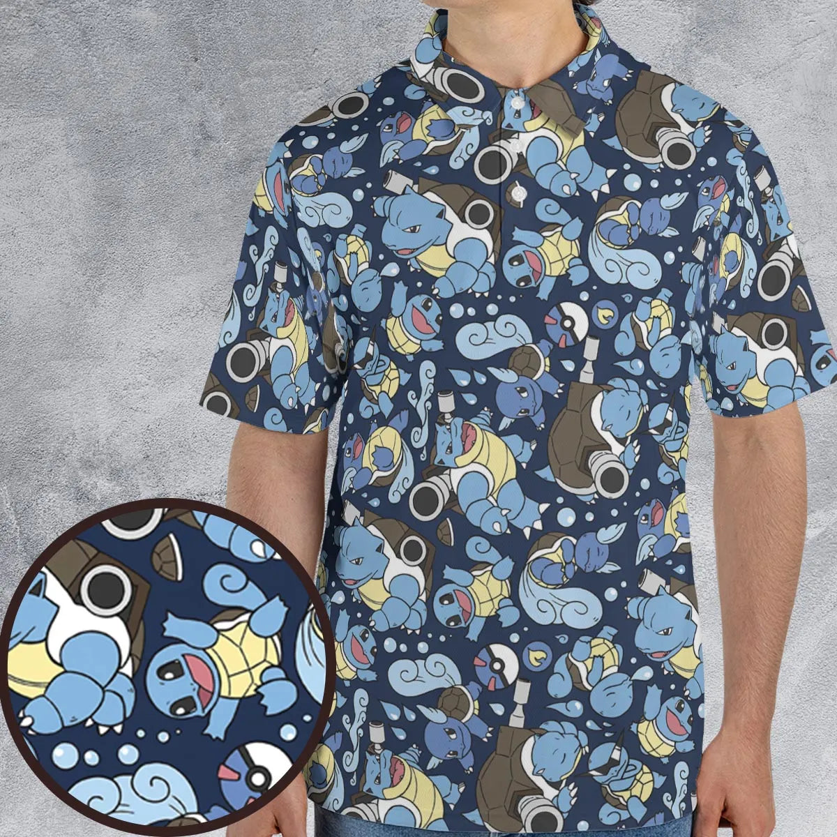 Blastoise Wartortle Squirtle Pokemon Pattern AOP Men/Women Polo Shirt