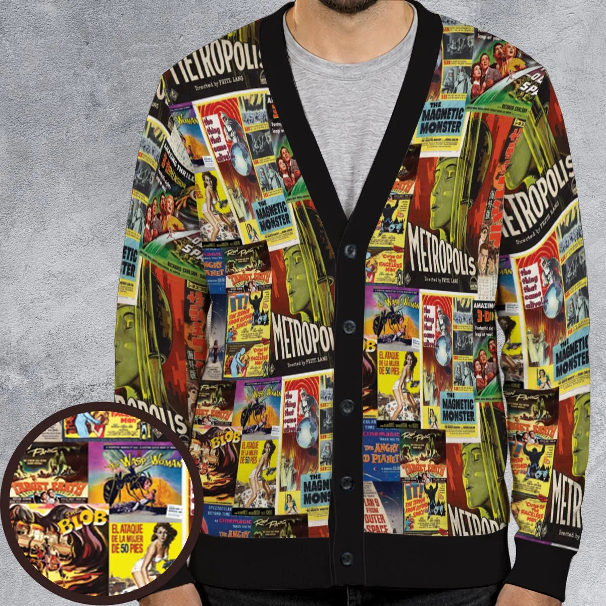 Retro Sci Fi Movie Posters Collage Cardigan