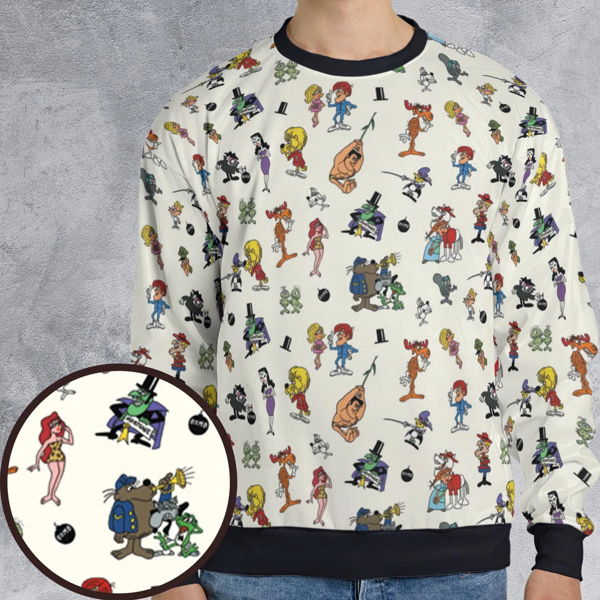The Adventures of Rocky and Bullwinkle and Friends Characters Pattern All-over Print Sweatshirt