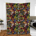 Fright Night Halloween Retro Horror Characters Collage Fleece Blanket
