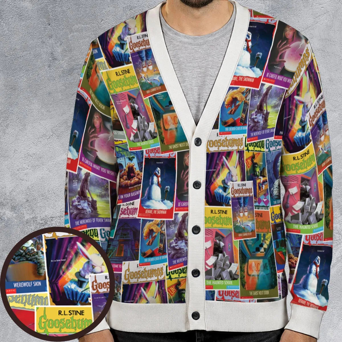 Goosebumps Monster Collage Pattern Cardigan