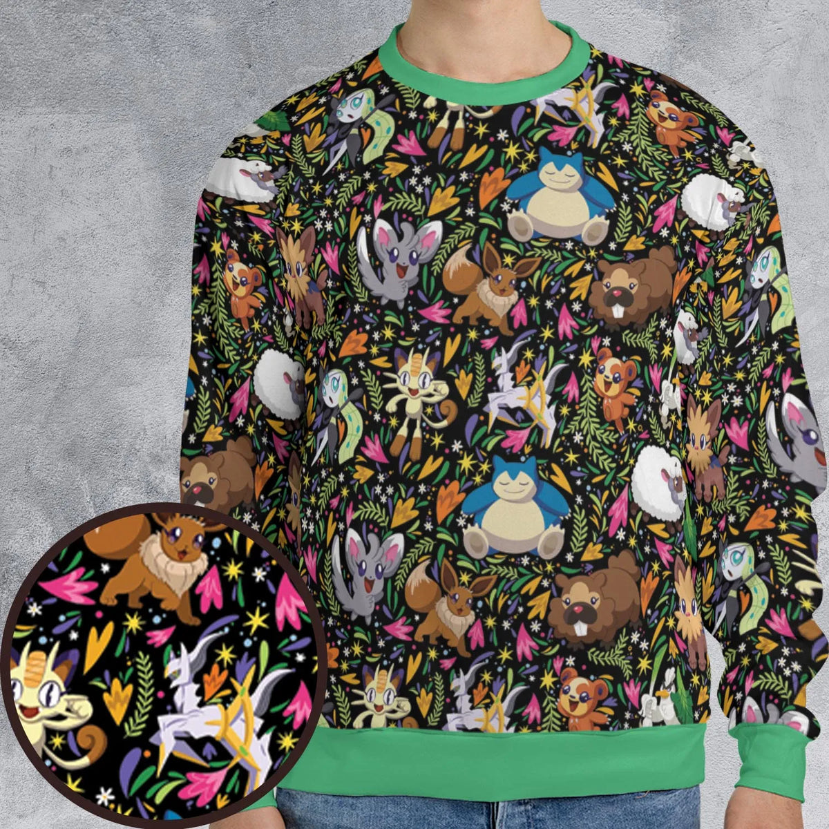 Floral Snorlax Bidoof Eevee Meloetta Pokemon All-over Print Sweatshirt