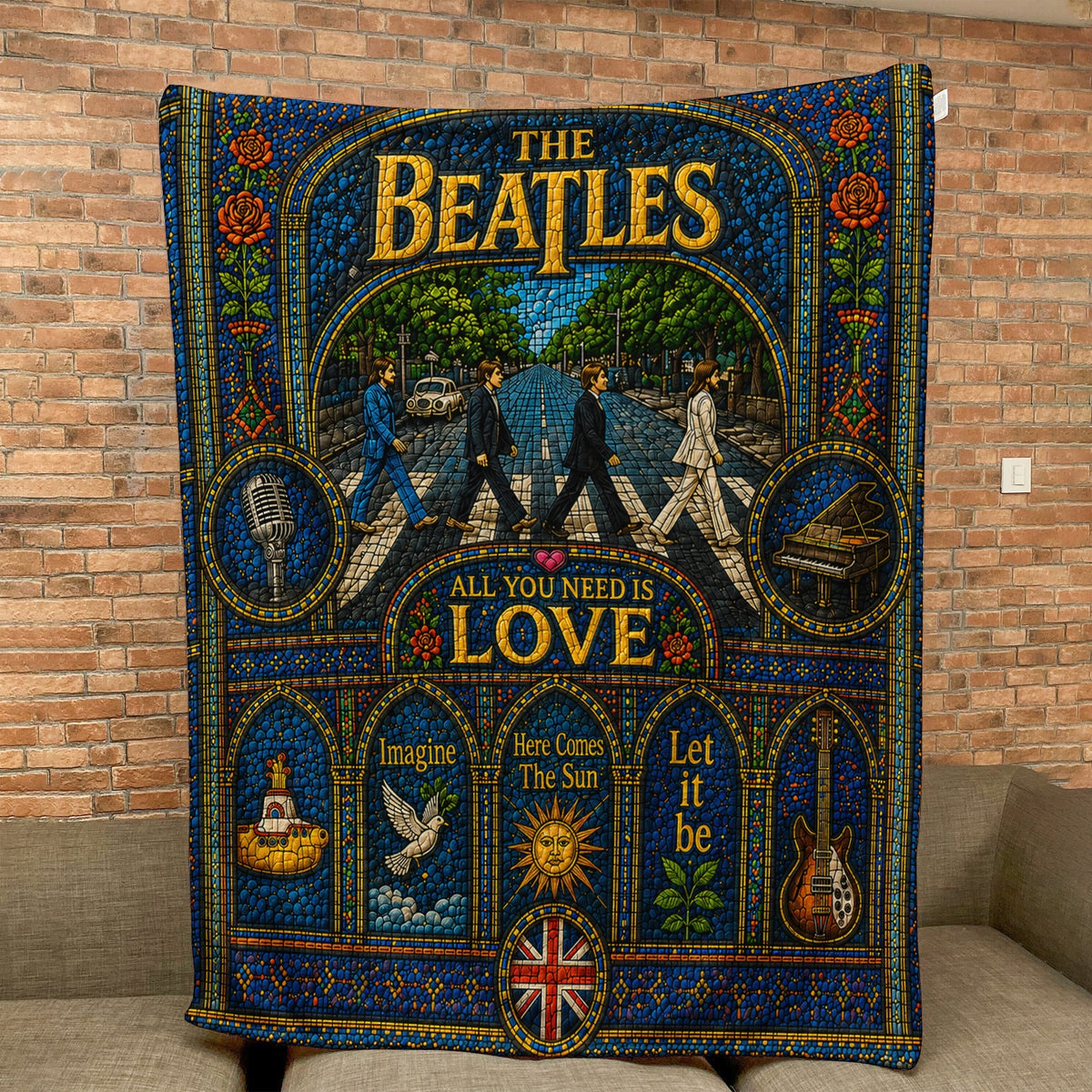 The Beatles Abbey Road Sherpa Blanket Yellow Submarine Stained Glass Blanket