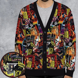 Fright Night Halloween Retro Horror Characters Collage Cardigan