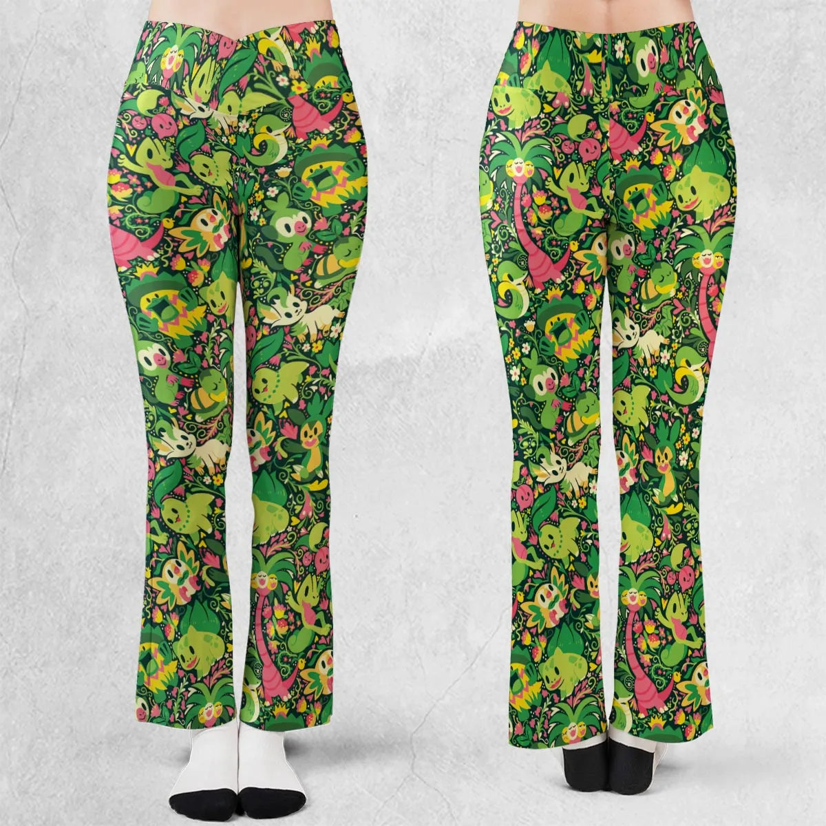 Grass Type Pokemon Pattern Flare Leggings
