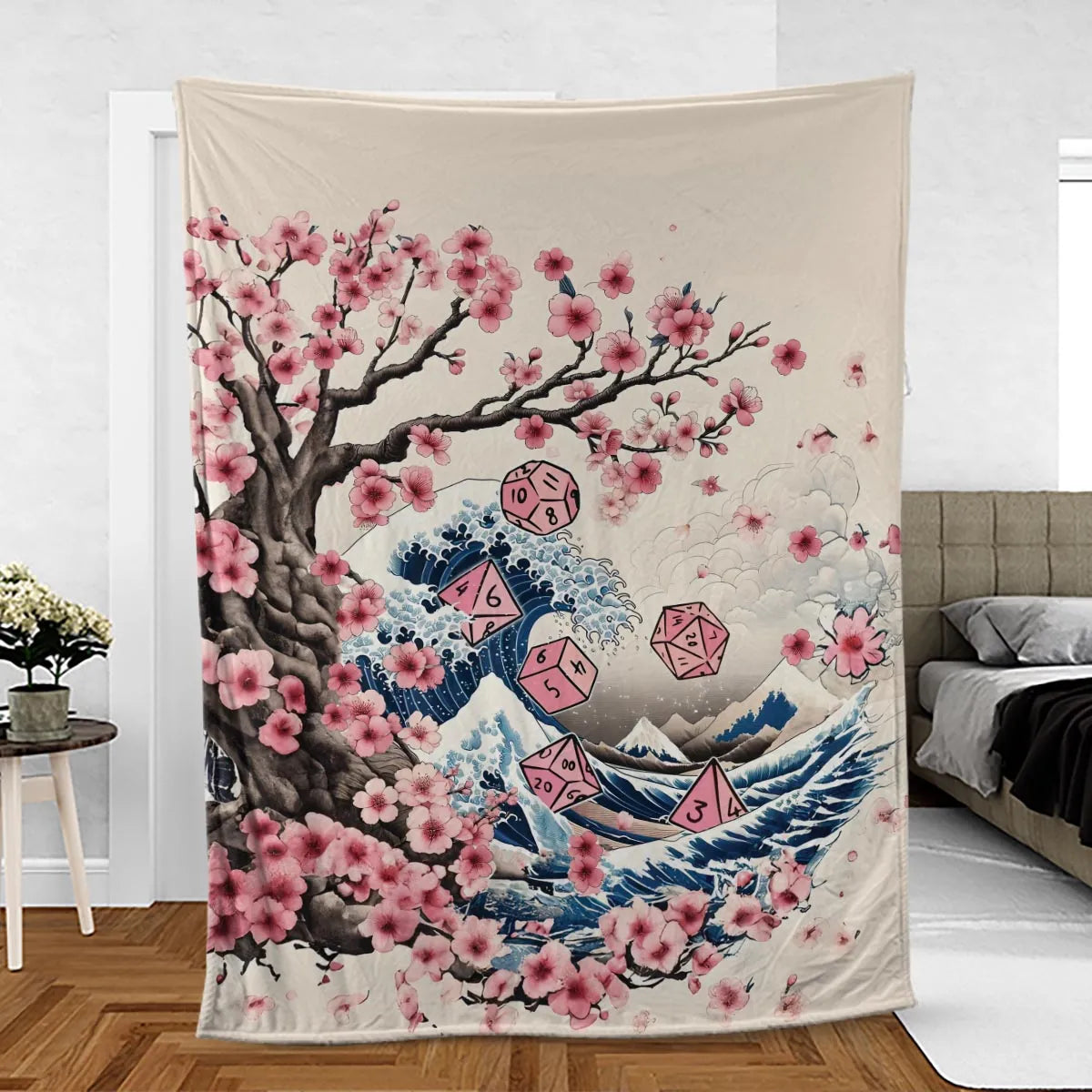 Pink Flower Dice DnD Fleece Blanket