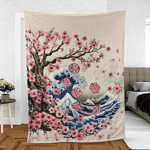 Pink Flower Dice DnD Fleece Blanket