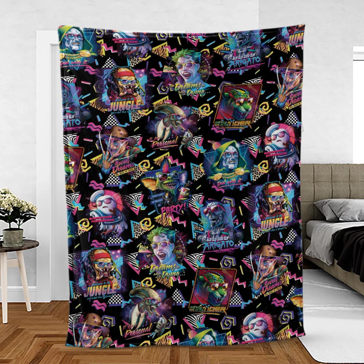 Retro Horror Characters Halloween Fleece Blanket