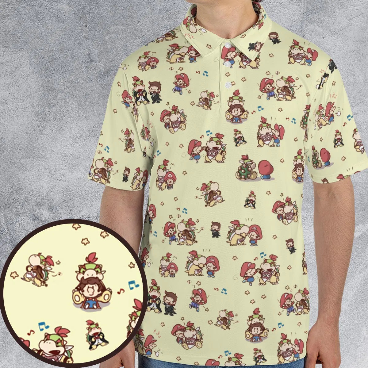So Cute Bowser and Mario Pattern AOP Men/Women Polo Shirt
