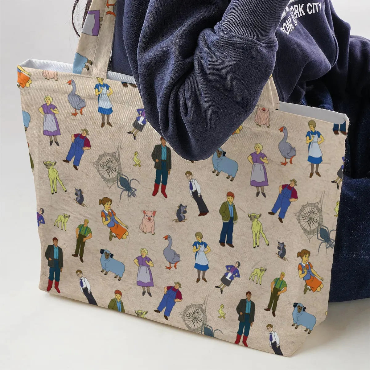 Beloved Children's Tale Charlotte's Web Cartoon Characters Large Tote Bag