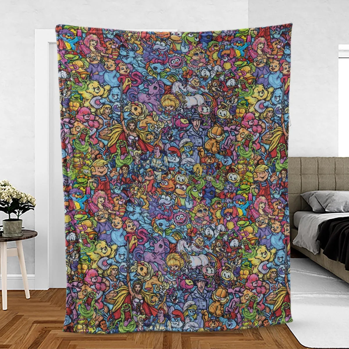 80s Throwback Cartoon Pattern Fleece Blanket