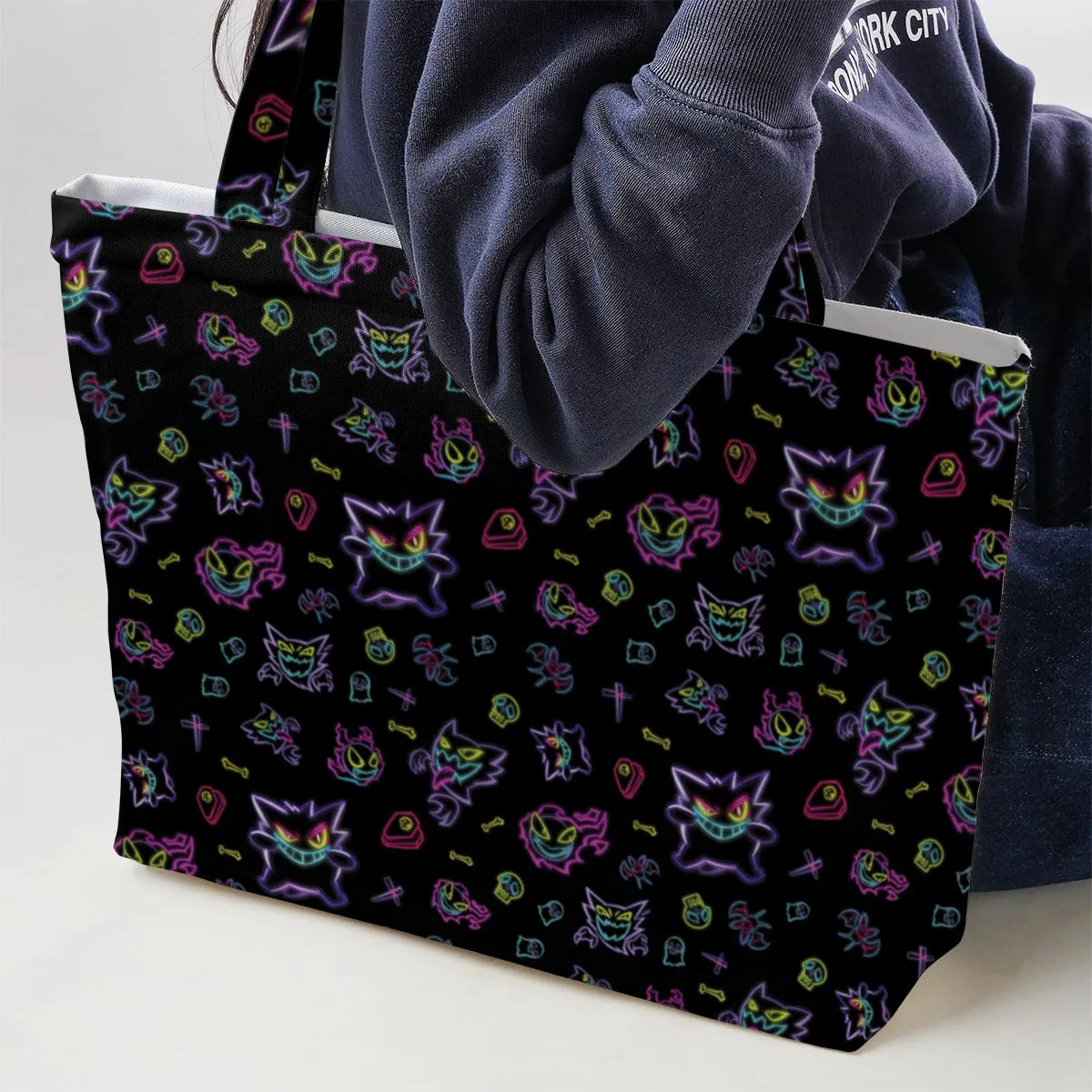 Neon Gastly Haunter Gengar Pokemon Large Tote Bag