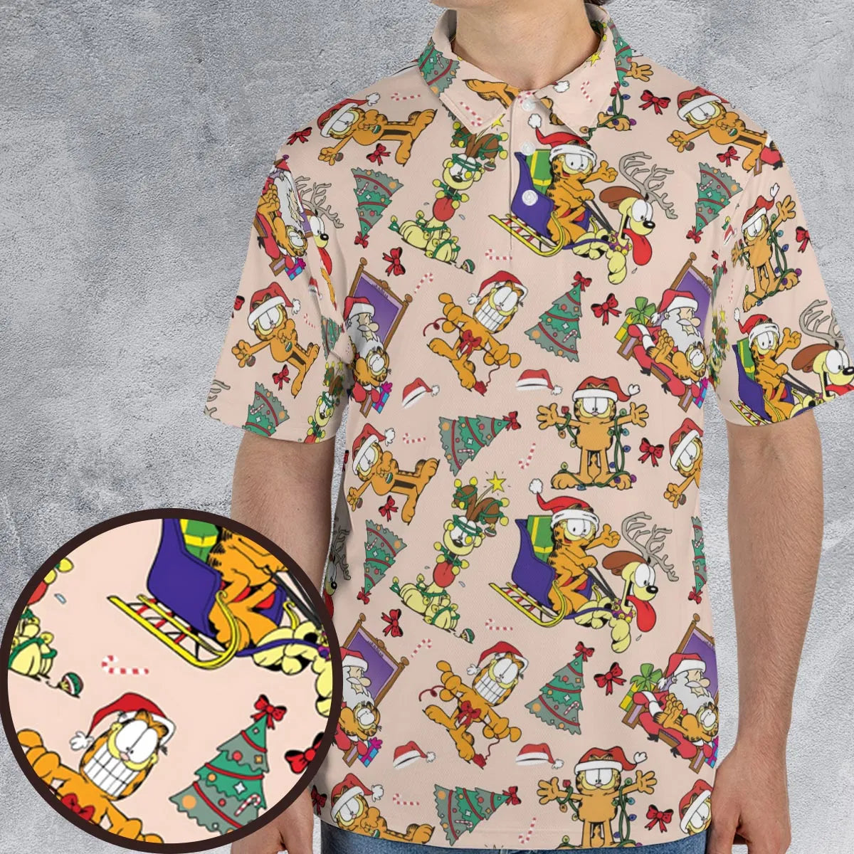 Garfield And Odie Christmas Sleigh AOP Men/Women Polo Shirt