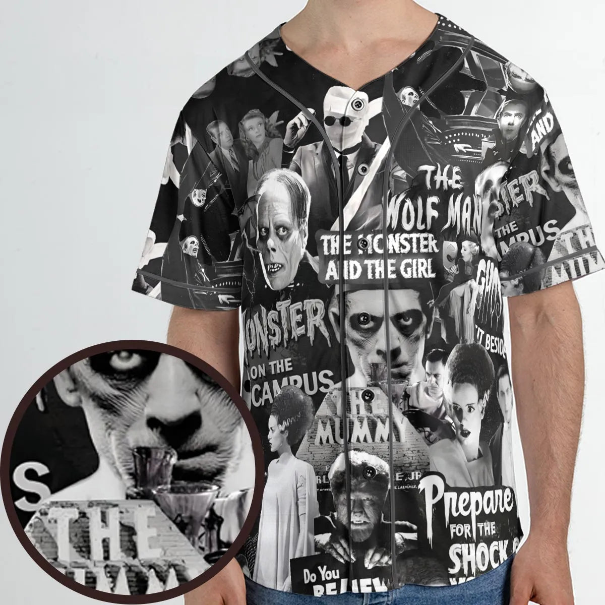 Universal Monsters Pattern Unisex Baseball Jersey