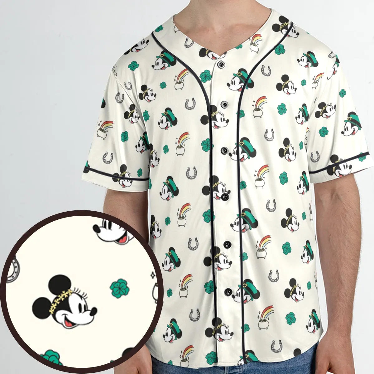 Mickey and Minnie St. Patrick's  Day Pattern Unisex Baseball Jersey