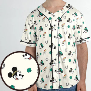 Mickey and Minnie St. Patrick's  Day Pattern Unisex Baseball Jersey
