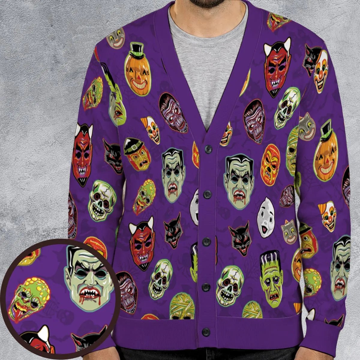 Retro Halloween Masks Cardigan