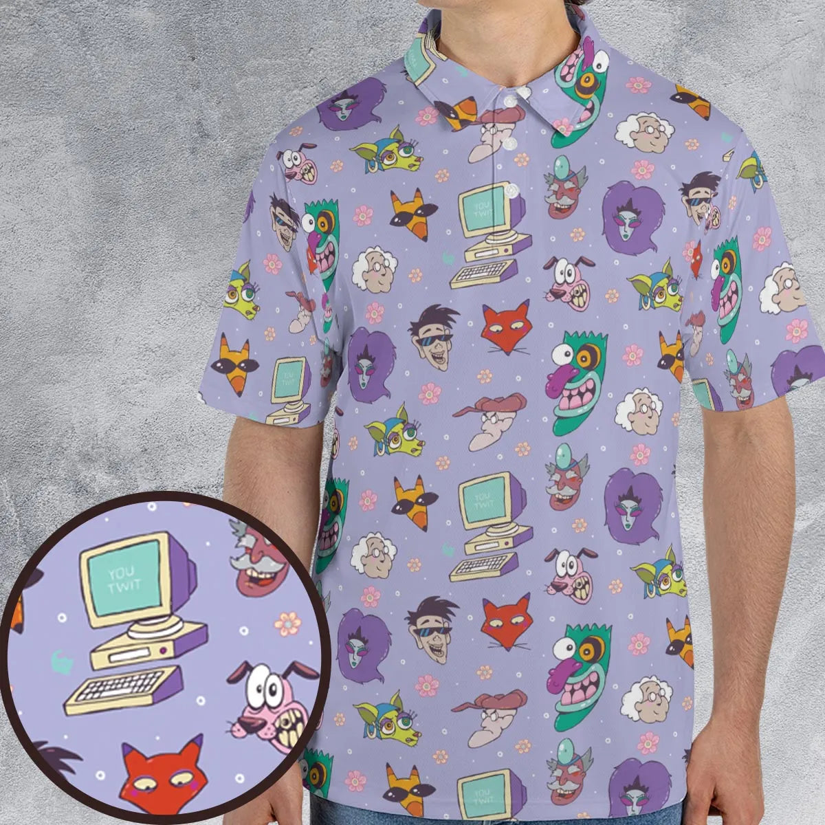 Courage the Cowardly Dog Characters Pattern AOP Men/Women Polo Shirt