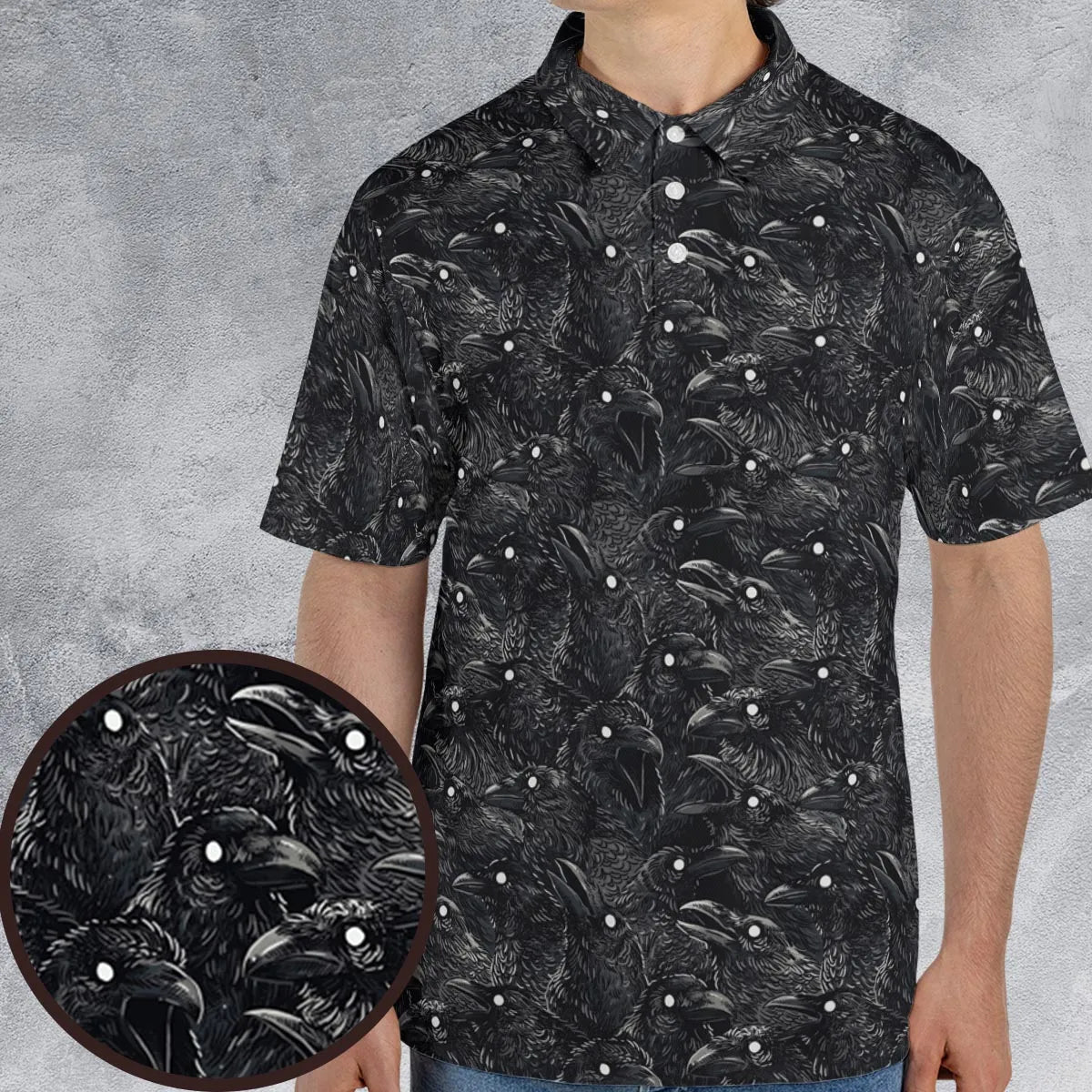 Black Raven Pattern AOP Men/Women Polo Shirt