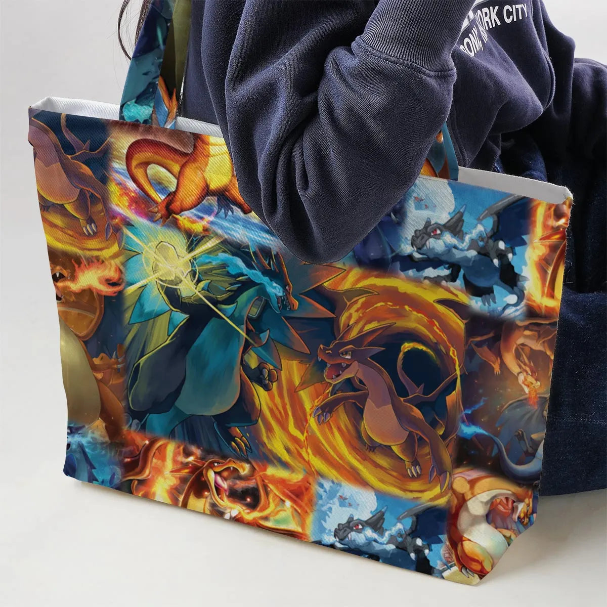 Charizard Ice Fire Dragon Combat Large Tote Bag