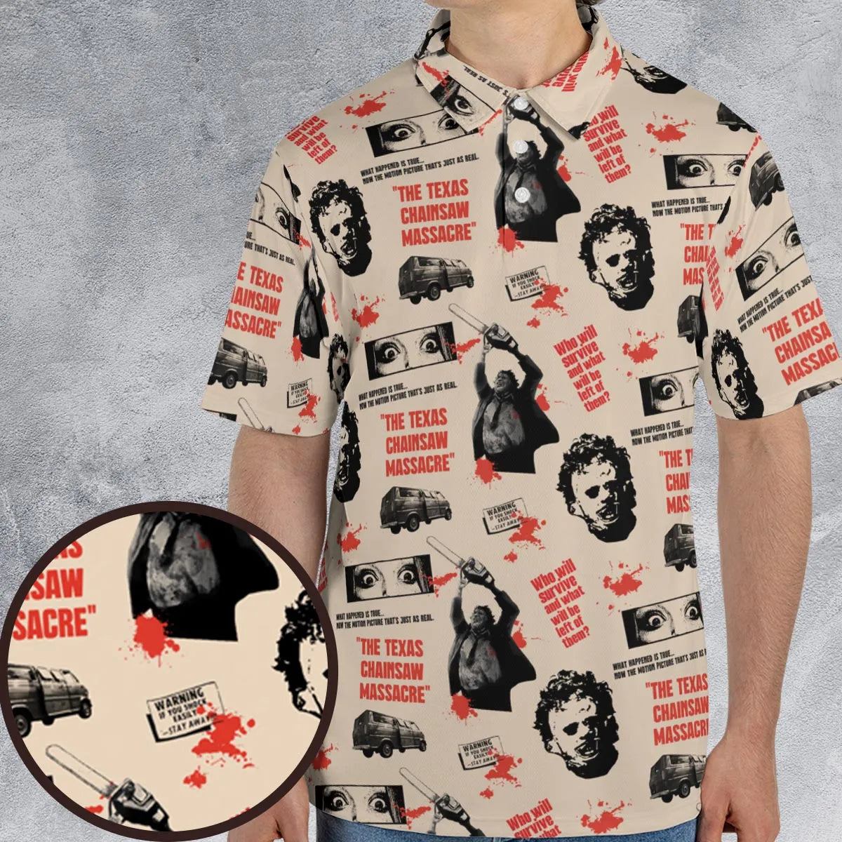 Leatherface The Texas Chainsaw Massacre Horror Pattern AOP Men/Women Polo Shirt