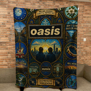 Oasis Band Sherpa Blanket Champagne Supernova Stained Glass Blanket