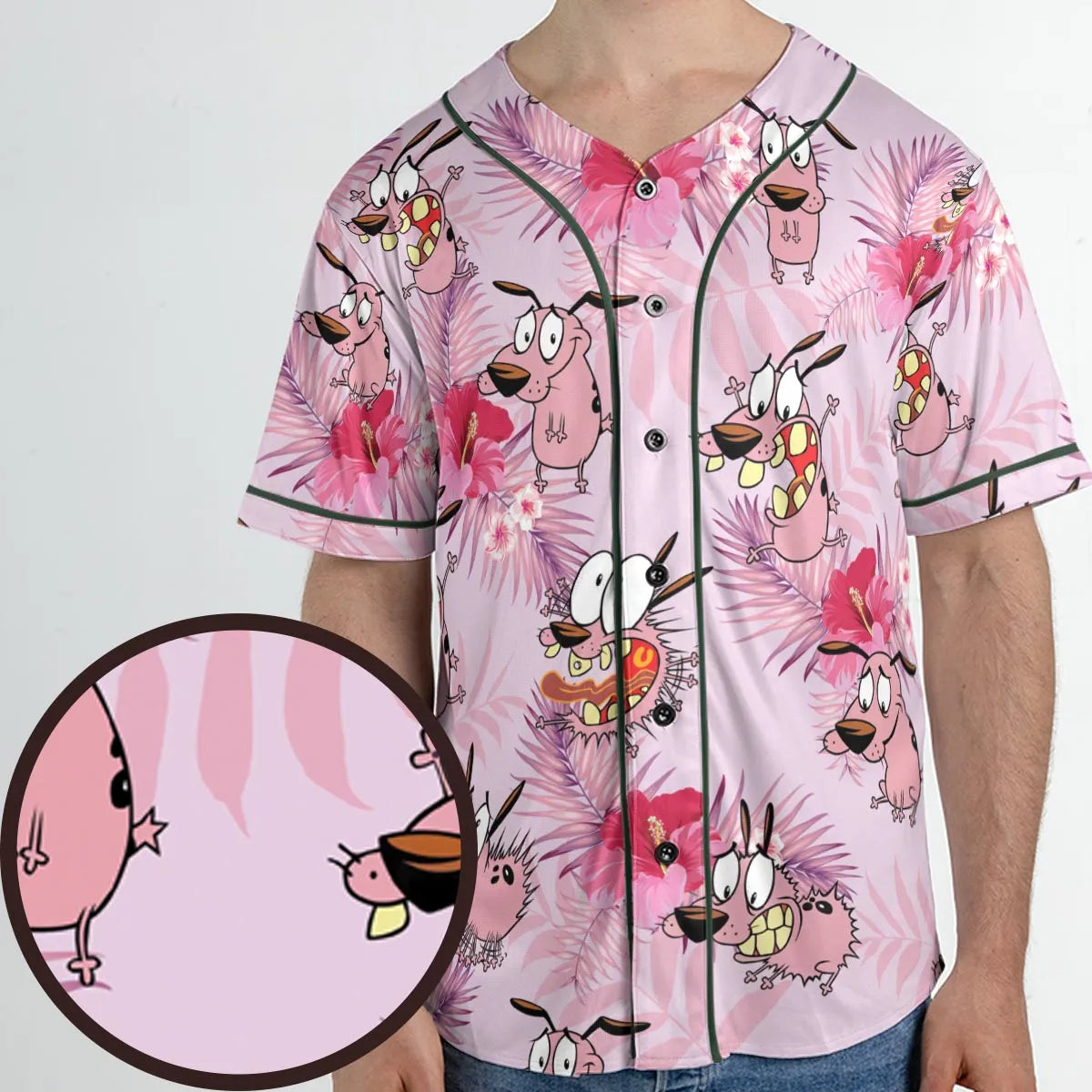 Courage the Cowardly Dog Floral Tropical Unisex Baseball Jersey