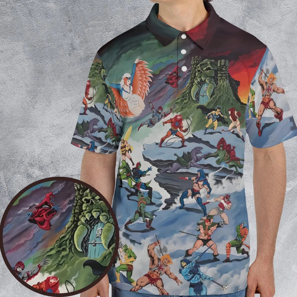 MOTU Castle Grayskull Battle AOP Men/Women Polo Shirt