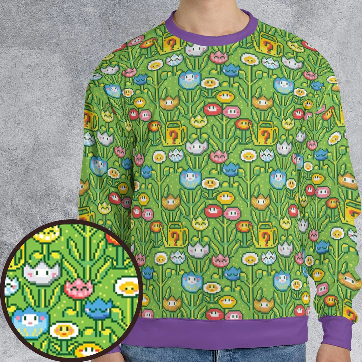 8bit Flower Garden Super Mario Pattern All-over Print Sweatshirt