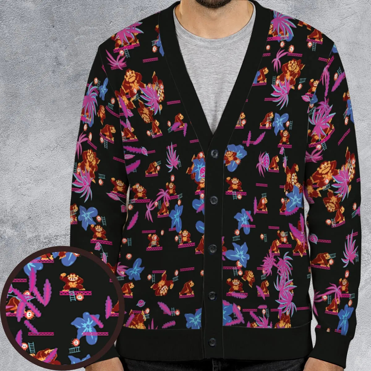 Donkey Kong Pattern Nintendo Video Games Cardigan
