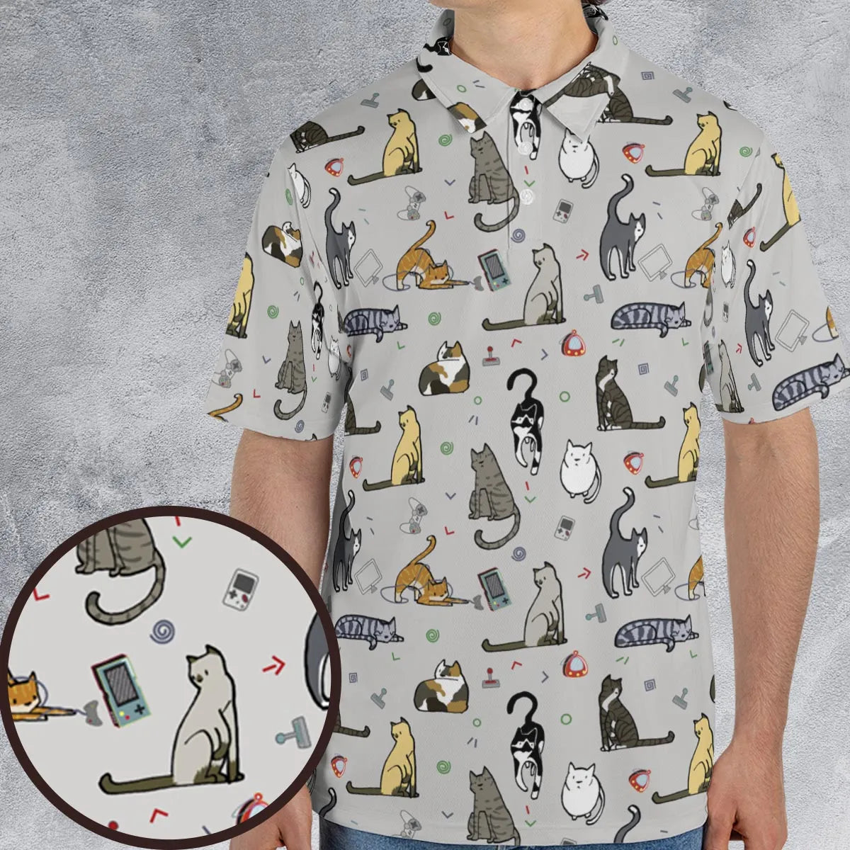 Cat the Gamer Pattern AOP Men/Women Polo Shirt