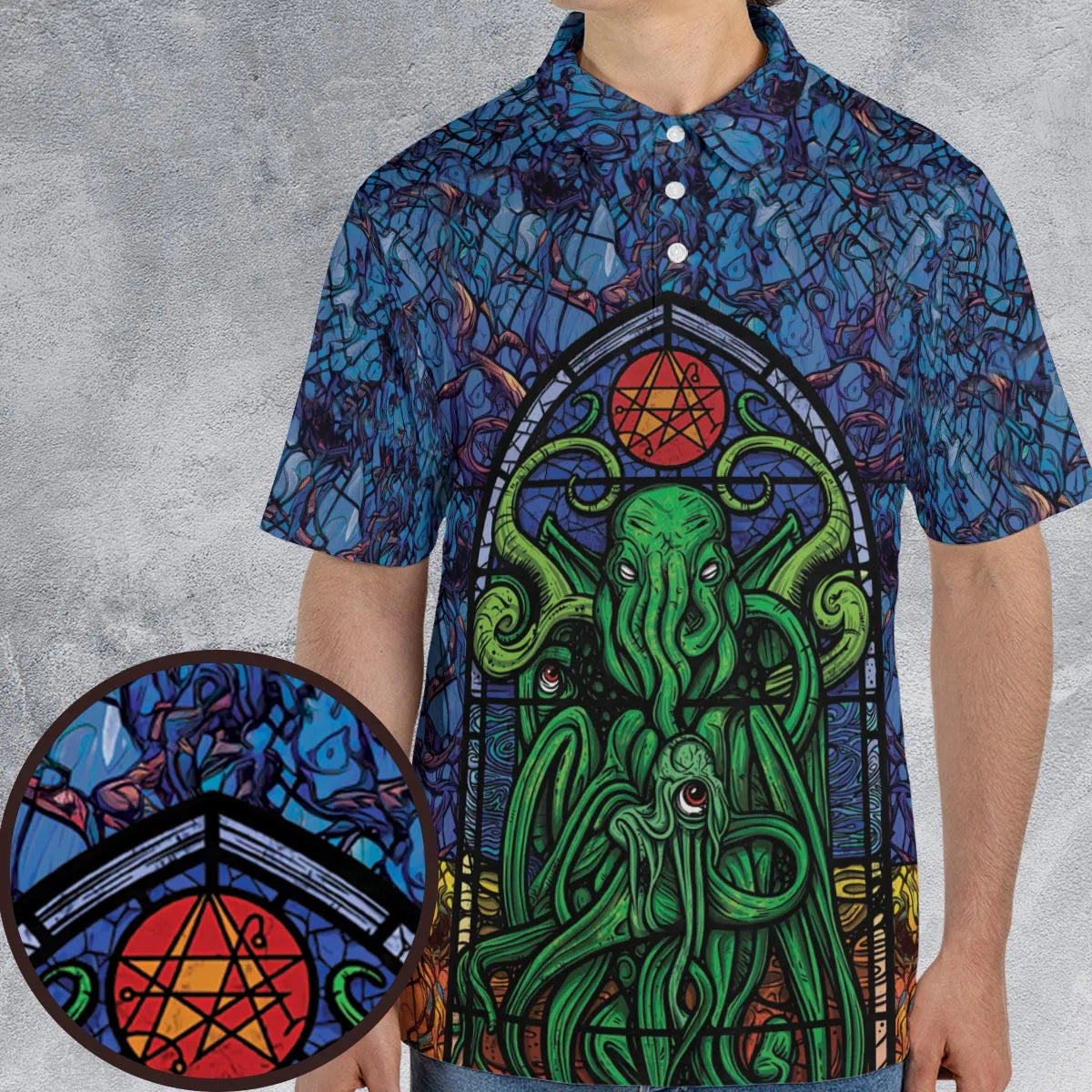 Stained Glass Cthulhu H.P Lovecraft AOP Men/Women Polo Shirt