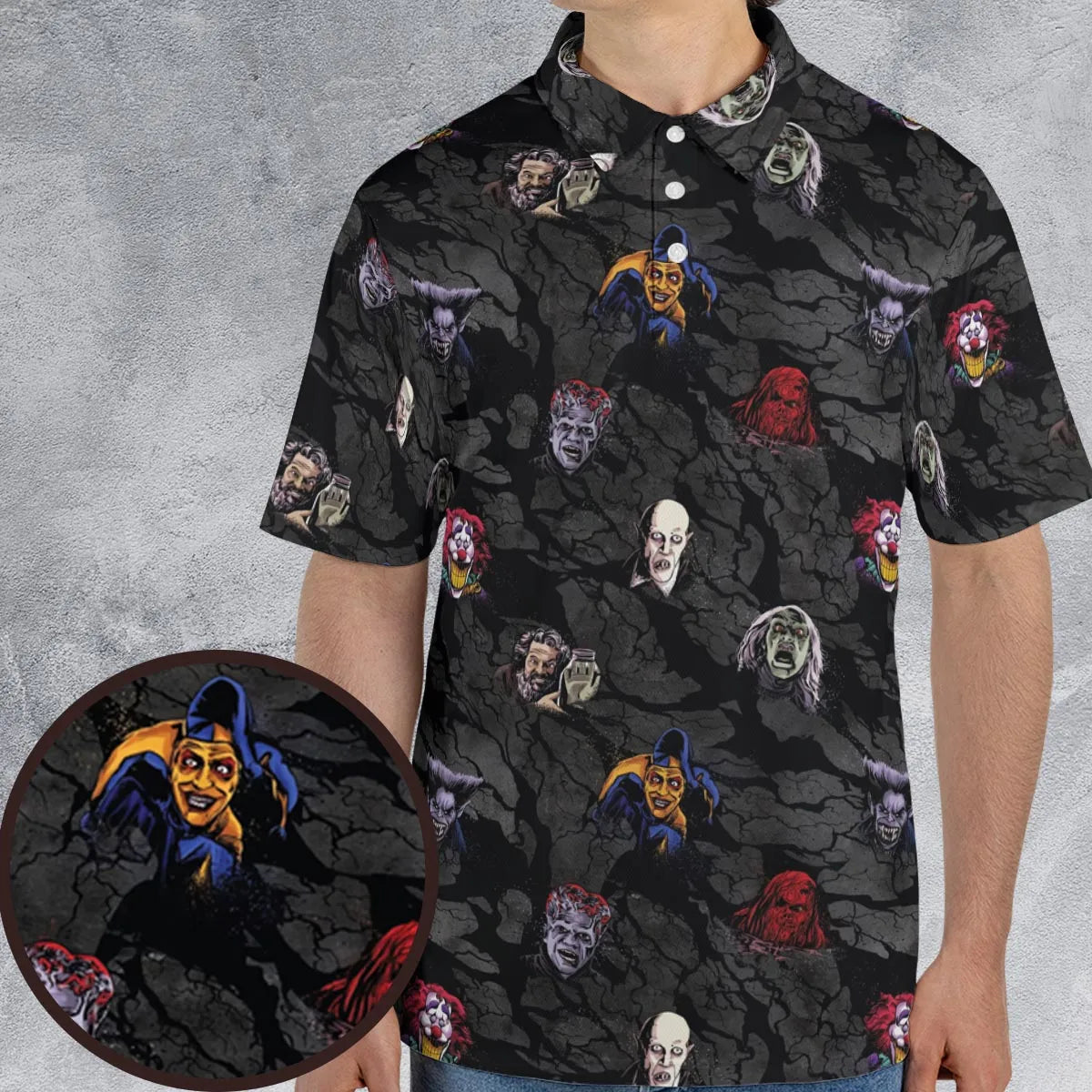 Cult Movie Characters Ghastly Grinner Nosferatu AOP Men/Women Polo Shirt