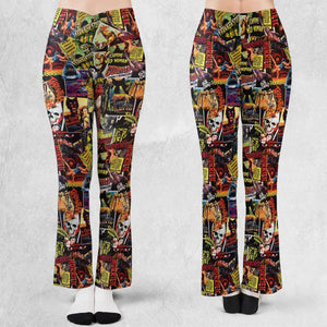 Fright Night Halloween Retro Horror Characters Collage Flare Leggings