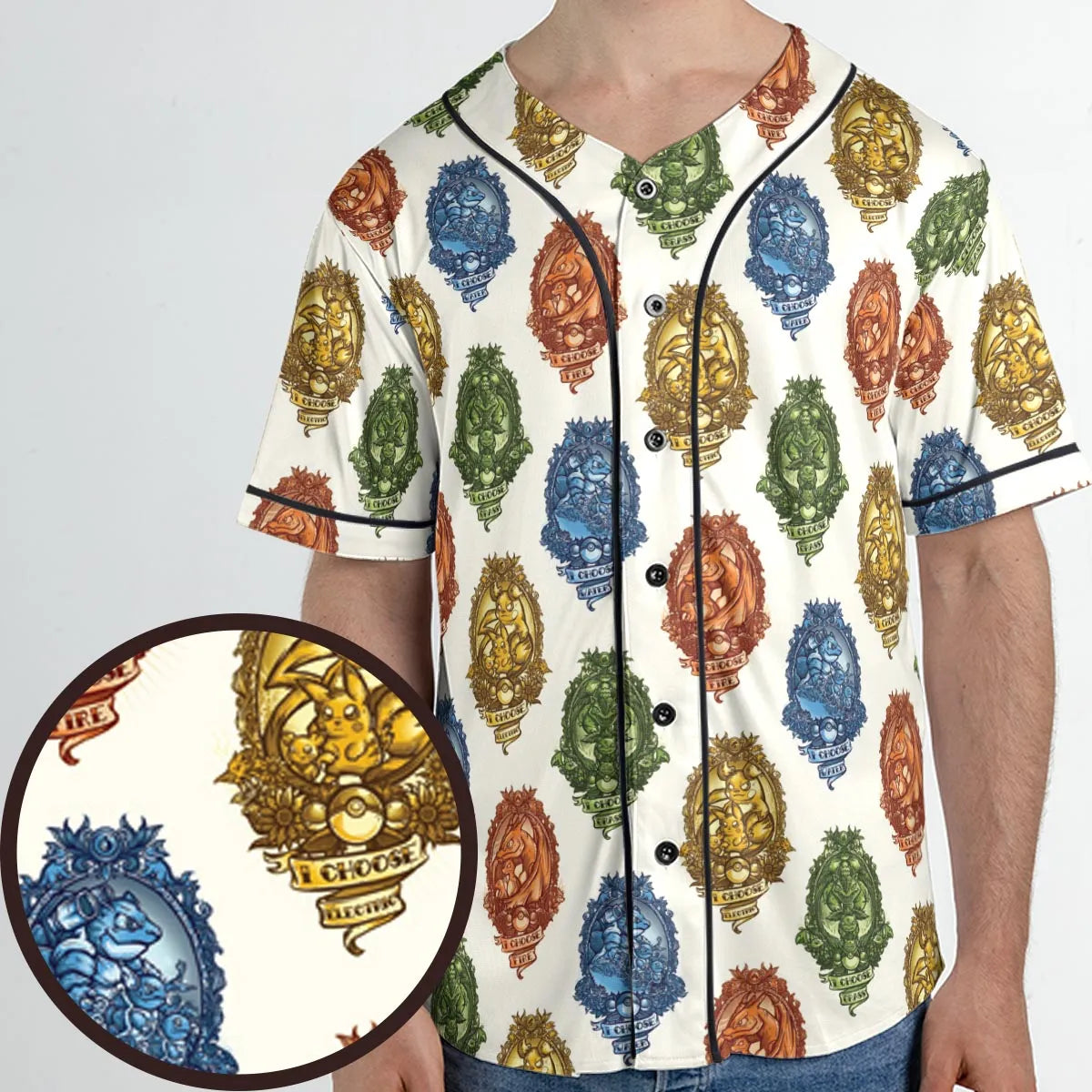 Water Grass Electric Fire I Choose Pattern Unisex Baseball Jersey