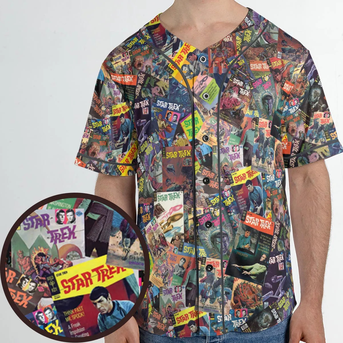 Vintage 1970s Star Trek Comic Books Collage Unisex Baseball Jersey