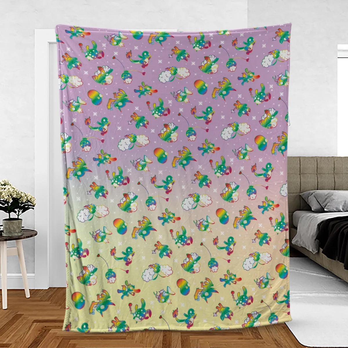 Rainbow Pokemon Pattern Fleece Blanket