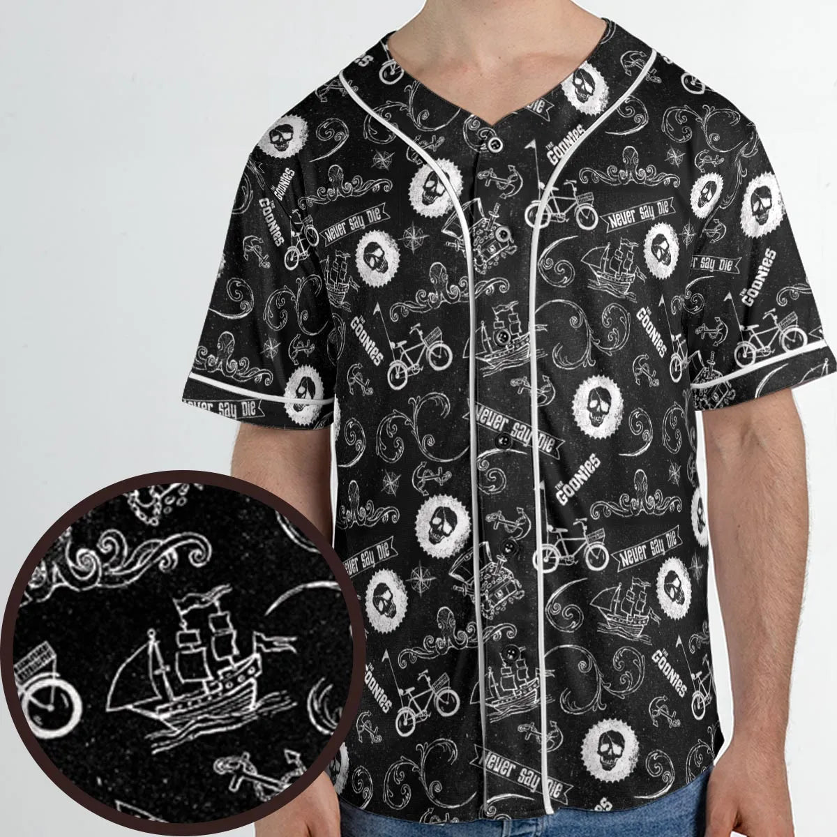 Never Say Die The Goonies Pattern Unisex Baseball Jersey